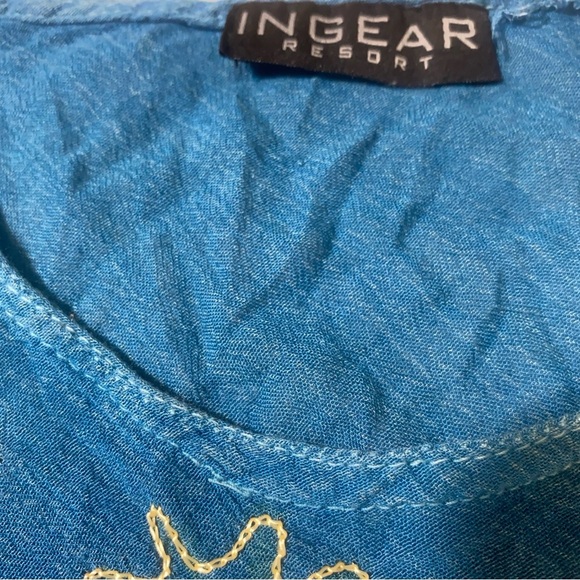 InGear Resort Blue Sleeveless Embroidered Rayon Sundress Boho Cover Up Sz XL - Picture 5 of 7